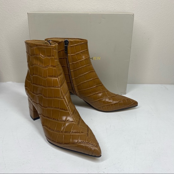 Marc Fisher Shoes - Marc Fisher Jarli High Heel Ankle Booties Croc Embossed Natural 7